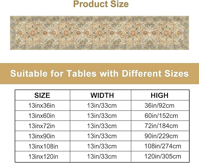 Vintage Boho Floral Table Runner, Rustic Country Farmhouse Yellow Blue Retro Flower Pattern for Home Kitchen Table Decor Dining Coffee Room Party Decor 13x72in