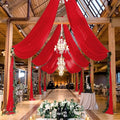 MODFUNS Red Ceiling Drapes for Weddings 5x30ft 6 Panels Chiffon Ceiling Curtain Sheer Fabric for Draping Tulle Arch Drapery Fabric Semi Sheer Backdrop Curtains for Ceremony Hall Ceiling Decor