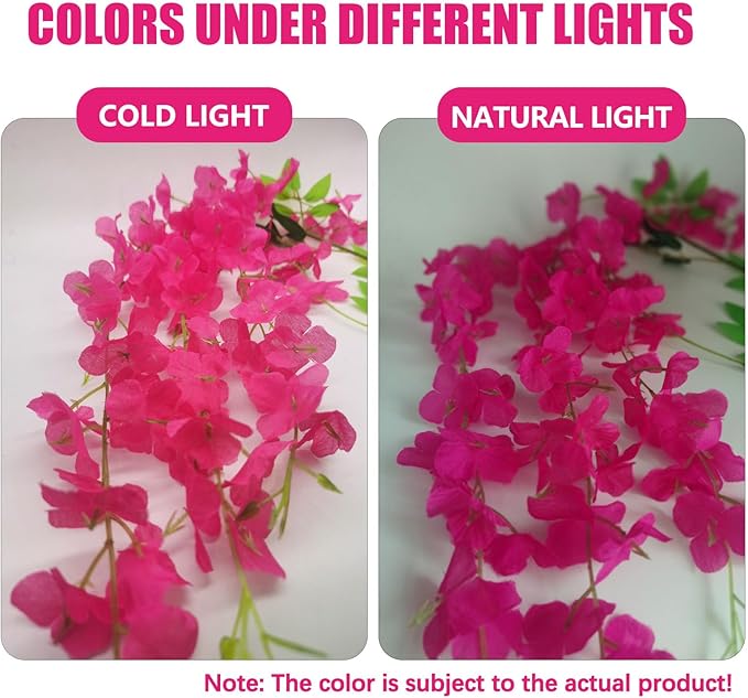 5 Pack Fuchsia Wisteria Hanging Flowers, 3.44 Ft Fake Hanging Flowers, Artificial Wisteria Garland Vines for Wedding Room Backdrop Outdoor Patio Garden Decoration