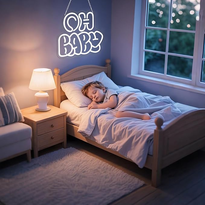 Oh Baby Neon Sign for Backdrop Wall Decor, Cute Decorative Lights, oh baby Neon Lights for Baby Shower Birthday Party Bedroom gender reveal parties Baby's Room Cool White size:12.6 * 11.61In