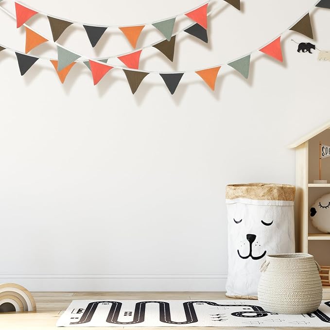 Oudain 15.5 ft Pennant Banner Flags, 2 Pcs Nursery Garland Triangle Bunting Flag Baby Banner for Nursery Decor Baby Birthday Boho Wedding Shower Party Event, Each 7.75 ft(Rustic Color)