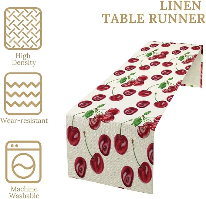 Red Cherry Table Runner Watercolor Tropical Fruit Spring Summer Wild Berry Dinner Runner for Girl Baby Shower Party Holiday Home Kitchen Dining Table Decor 13x108