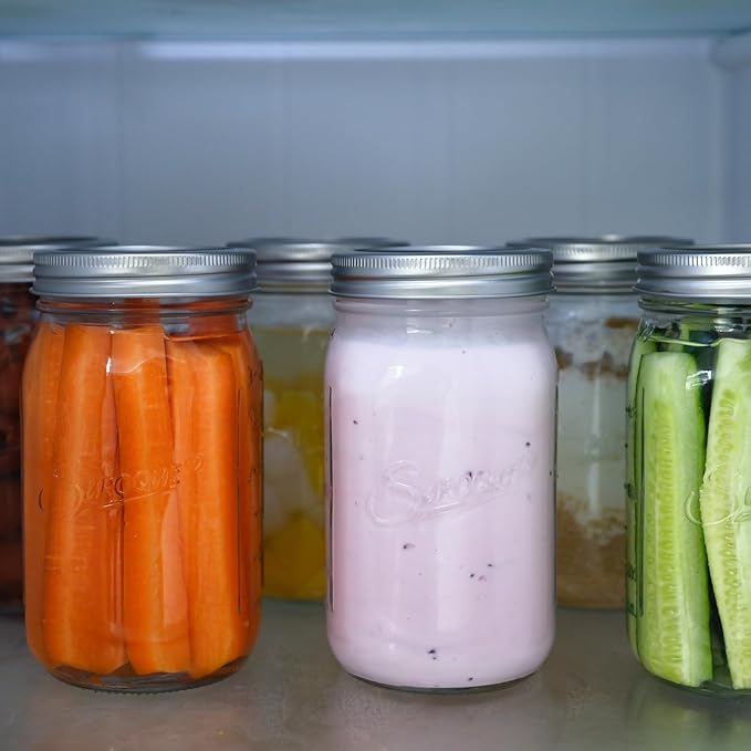 Mason Jars 32 oz Glass Canning Jars 12 Pack Wide Mouth Mason Jar With Airtight Lids