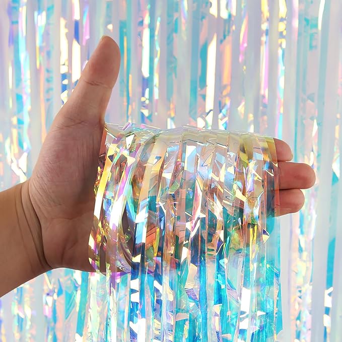 2 Pack Fringe Curtains Party Decorations,Tinsel Backdrop Curtains for Parties,Photo Booth Wedding Graduations Birthday Mermaid Frozen Sea Party Supplies (Iridescent)