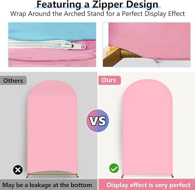 HEMMOTOP 7.2 ft Arch Backdrop Cover (One Piece Double Color), Pink and Blue Spandex Arch Stand Covers, Fabric Stretchy Background for Balloon Arches, Wedding, Birthday Party, Baby Shower