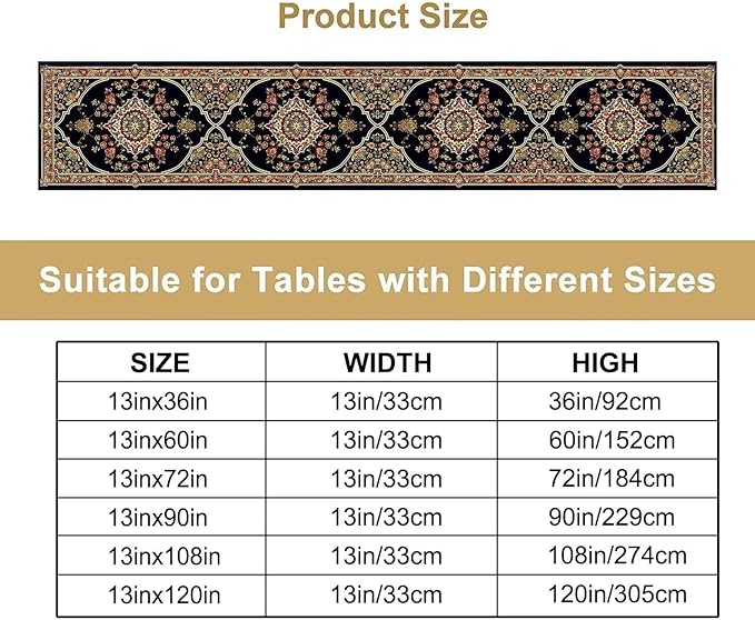 Vintage Boho Floral Table Runner, Rustic Country Farmhouse Black Bohemia Flower Pattern for Home Kitchen Table Decor Dining Cafe Room Wedding Party Decor 13x36in