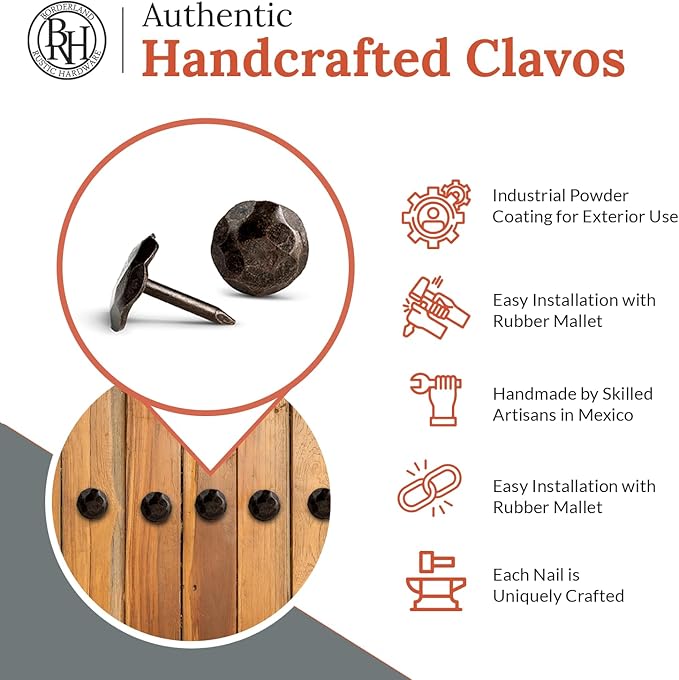 50 Pack 0.75" Round Head Iron Clavos Decorative Nails – Sealed Unfinished – Handmade Rustic Round Fasteners for Farmhouse Shutters, Faux Wood, Barn Doors, Shutters, Gates – Ornamental Wood Accent
