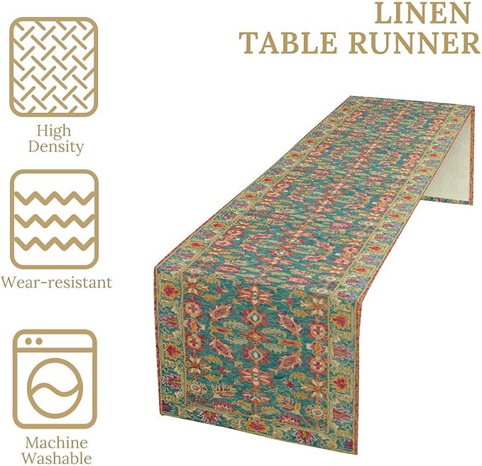 Vintage Boho Floral Table Runner, Rustic Country Farmhouse Teal Red Purple Flower Pattern for Home Kitchen Table Decor Dining Coffee Room Party Decor 13x72in