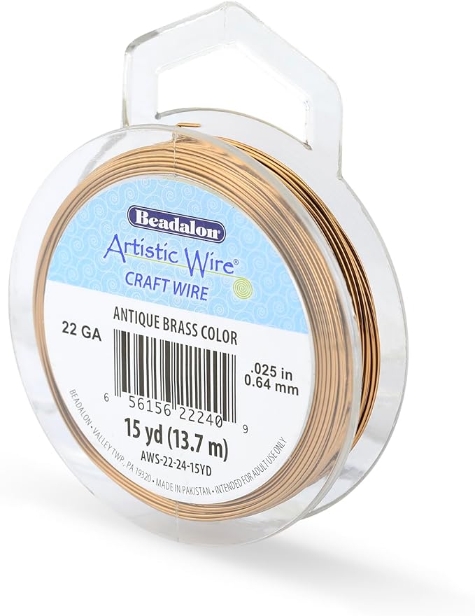 Artistic Wire, 22 Gauge Tarnish Resistant Colored Copper Craft Wire, Antique Brass, 15 yd