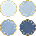 Dusty Blue Party Plates Gradient Blue Dessert Paper Plate 7inch Gold Foil Scalloped Edge Disposable Cake Plates for Father’s Day Birthday Bridal Baby Shower Wedding Party Supplies