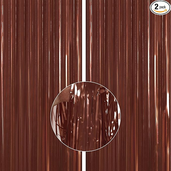 PartyWoo Foil Curtain 2 pcs, 3.3x6.6 ft Metallic Brown Tinsel, Foil Fringe Curtains, Birthday Decorations, Party, Wedding Backdrop