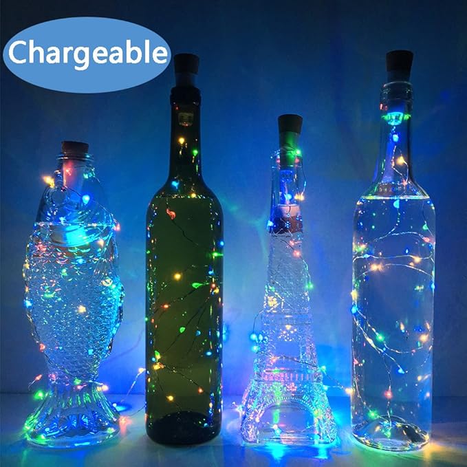 NeoJoy Rechargeable Wine Bottle Lights, LED Cork Lights USB Fairy String Lights for Parties Decoration, Colorful Set of 6