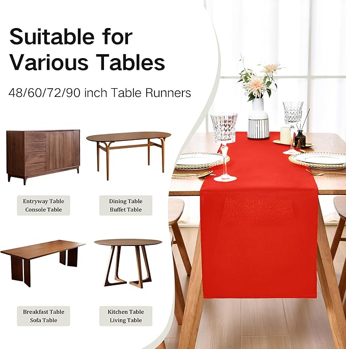 Farmhouse Red Table Runner Dining Table Runners 90 Inches Long Coffee Table Runner for Dresser Living Room Bedroom Holiday Party Banquet 12X90 Inch