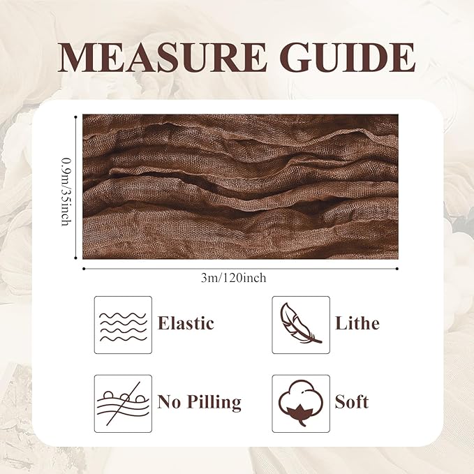 Asee'm Cheesecloth Table Runner 120 Inches Long Brown Boho Gauze Cheese Cloth Runner 10FT Rustic Sheer Fall Table Runners for Thanksgiving Wedding Party Baby Shower Decoration
