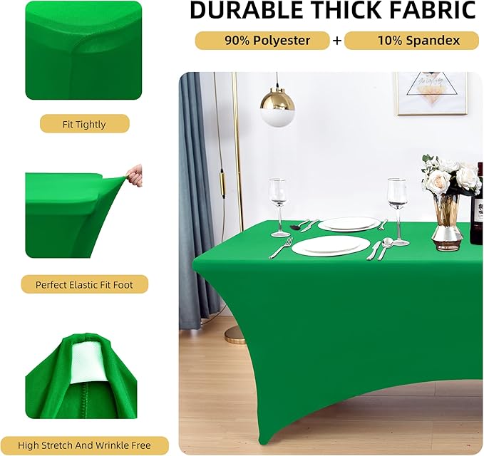 6-Pack 6ft Spandex Table Covers for Rectangle Standard Folding Tables - Wrinkle Resistant Stretch Tablecloths - Ultimate Fitted Table Protector for Parties, Trade Shows, Wedding