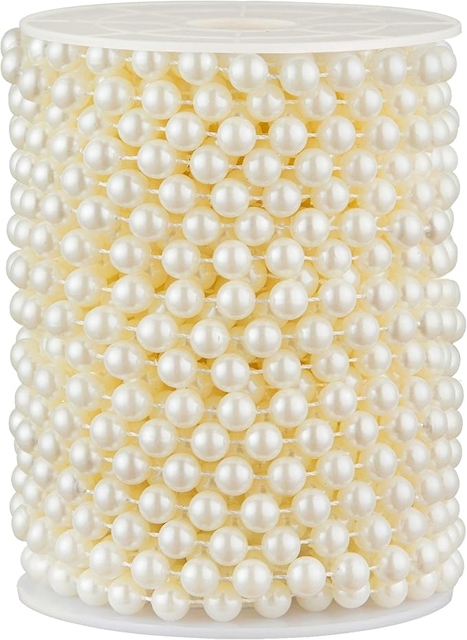 48 Feet Faux Pearl Beads Garland 8mm Craft String Pearls for Wedding Centerpiece Christmas Tree and Flowers Decoration DIY (Ivory)