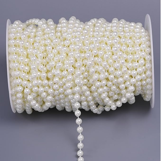 27 Yards/82 Feet Pearl Garland Craft String Pearls, Faux Pearl for Wedding Party Decoration, Christmas Tree Decorations and DIY Crafts (Ivory, 6 mm 82 Feet)