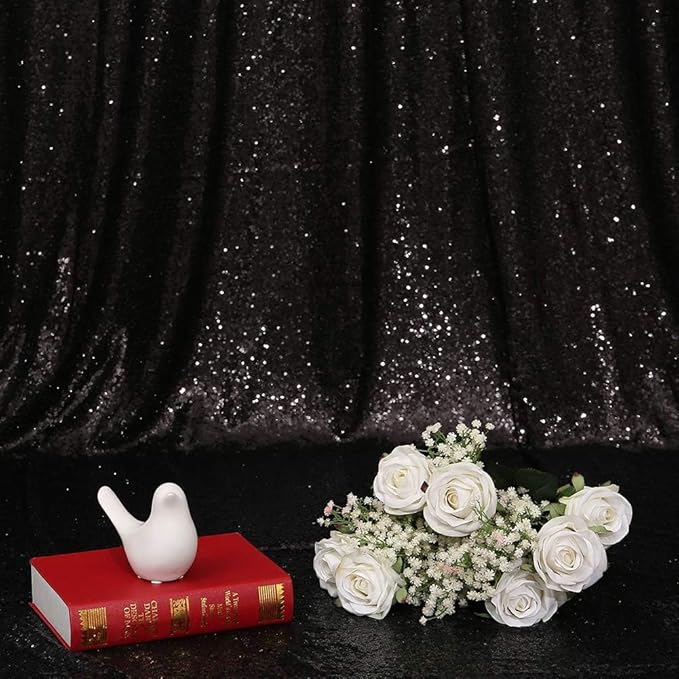 Eternal Beauty Black Sequin Backdrop, 20x10 Ft Halloween Glitter Background Curtains for Shimmer Photography Party Wedding Birthday Back Drop Decor
