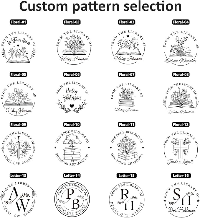 Book Embosser Personalized - Custom Library Embosser Stamp Gifts for Book Lovers, Readers, Teachers (Floral-02)