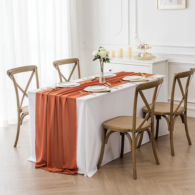 1Pack 9ft Chiffon Table Runner 14x108 Inch Sheer Romantic Table Runner for Wedding Birthday Party Bridal Shower Outdoor Decoration-Rust