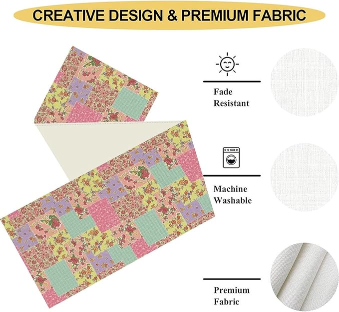 Boho Patchwork Table Runner, Vintage Farmhouse Colorful Wildflowers Bohemian Paisley Flower Table Center Decor for Home Kitchen Dining Patio Holiday Party Indoor Table Decorations, 13"x36" Inch