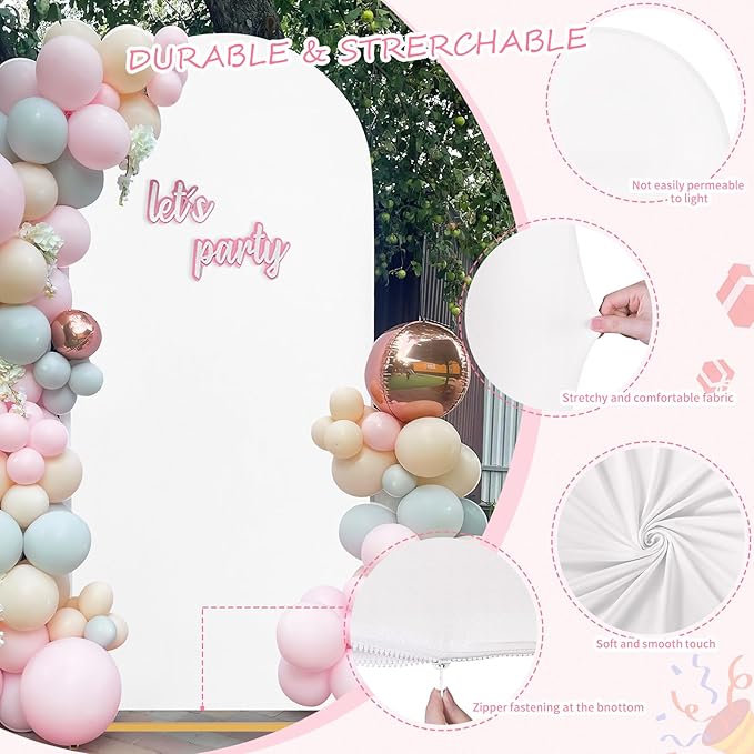 SoarDream White Spandex Arch Cover 6FT Wedding Arch Backdrop Cover Stretchy Backdrop Chiara Wall Arch Stand Cover for Wedding Birthday Balloon Decorations- Ideal for Balloon Arches