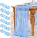 MLMW 6 Pack Light Blue Cheesecloth Table Runner Boho Gauze Rustic Cheese Cloth 160 inch Sheer Baby Blue Coastal Table Runner 13.3ft for Wedding Party Baby Bridal Shower Birthday