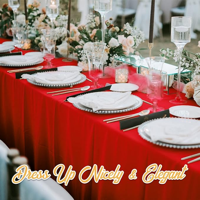 BRILLMAX 8 Pack Red Tablecloths for 8 Foot Rectangle Tables 60 x 126 Inch - 8ft Rectangular Bulk Linen Polyester Fabric Washable Cloth Cover for Wedding Reception Banquet Birthday Party