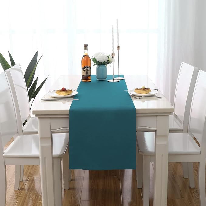 DUALIFE Teal Table Runner 14x72 inch Solid Color Thick Polyester Decorative Cloth Handcrafted for Wedding Party Birthday Graduations Hotel Restaurant Banquet Catering Services Event