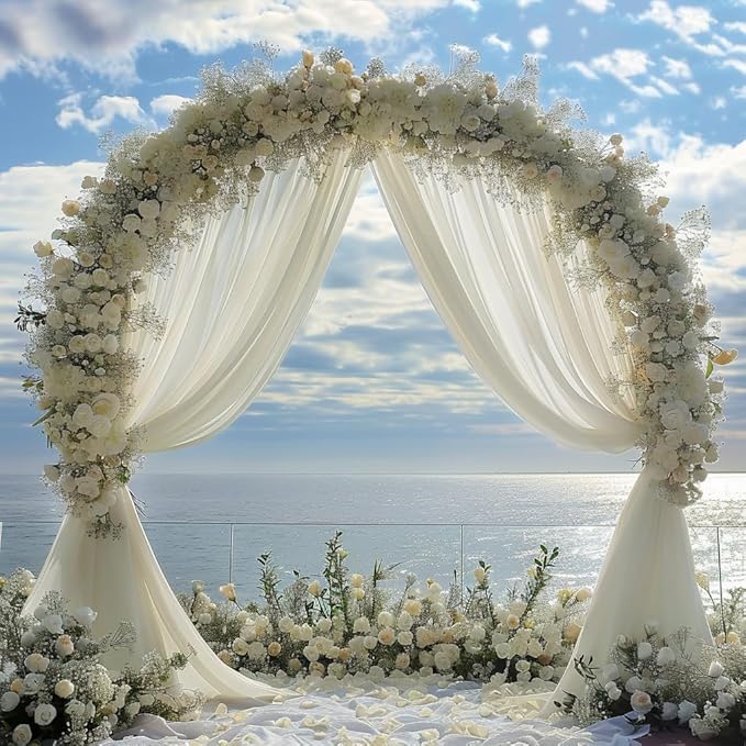 Wedding Arch Draping Fabric 2 Panels 28.7" x 20FT Ivory Sheer Chiffon Backdrop Drapes for Wedding Ceremony Birthday Party Bridal Shower Outdoor Decoration