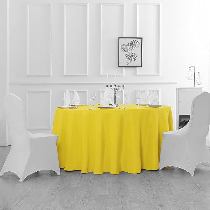 120 inch Round Tablecloth Washable Polyester Table Cloth Decorative Table Cover for Wedding Party Dining Banquet（120 inch,Yellow）