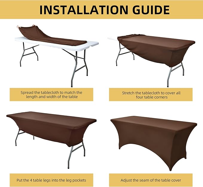 6-Pack 6ft Spandex Table Covers for Rectangle Standard Folding Tables - Wrinkle Resistant Stretch Tablecloths - Ultimate Fitted Table Protector for Parties, Trade Shows, Wedding