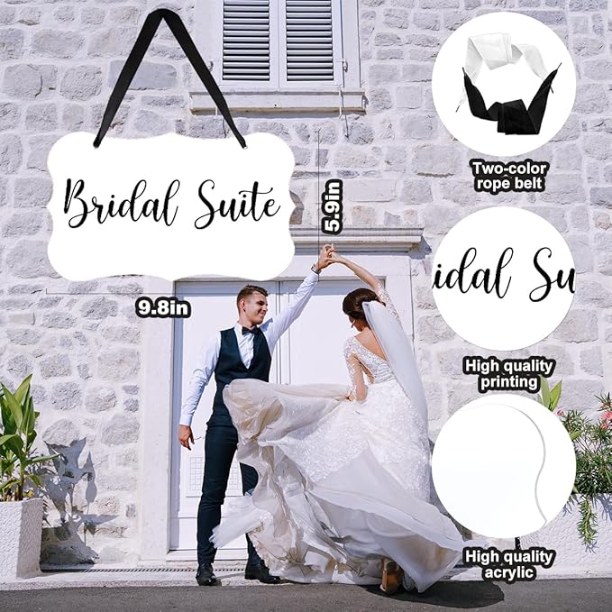 Acrylic Wedding Sign, Ring Bearer Sign, Bridal Suite Decorations, for Rustic Wedding Decor Signs, Acrylic Hanging Signs With Ribbon for Chairs Weddings Reception Decorations and Event Party (White)