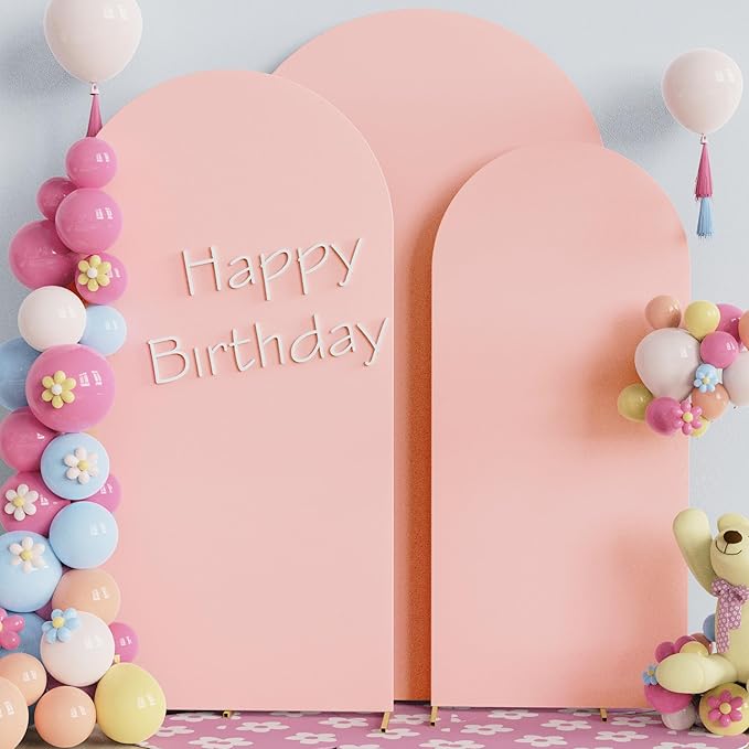 Fomcet Wedding Arch Cover 7.2FT, 6.6FT, 6FT Pale Pink Spandex Fitted Fabric Backdrop Set of 3 Round Top Chiara Arch Backdrop Stands Covers for Wedding Ceremony Birthday Party Baby Shower Decor