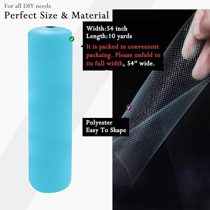 Light Blue Tulle Fabric Rolls 54 Inch by 10 Yards Fabric Tulle Bolt for Wedding Decorations DIY Tutu Baby Shower Table Skirt Birthday Party Craft Supplies