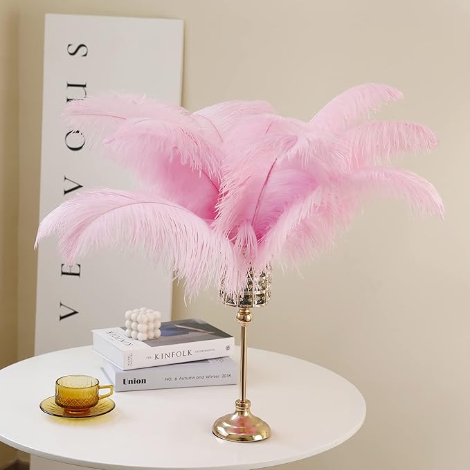 Larryhot Pink Long Ostrich Feathers - 16-18 inch 10pcs Feathers for Cfafts, Wedding Party Centerpieces and Home Decorations (Light Pink)