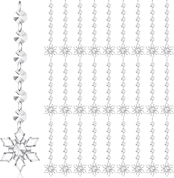 Nuenen 100 Pcs Acrylic Hanging Crystals for Centerpieces Chandelier Clear Crystal Garland Strands Ornament Acrylic Clear Beads Prisms Pendant for Christmas Tree Window Home Decoration(Snowflake)