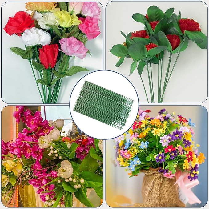 Green Floral Stems - 100pcs Plastic Flower Rods for Bouquets and Arrangements, Ideal for Crafts and Florists (30CM /12in)