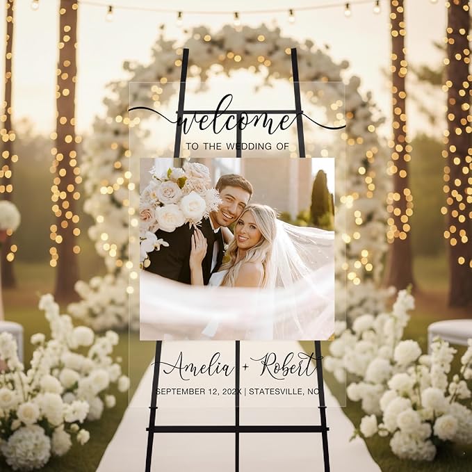 Personalized Wedding Photo Acrylic Welcome Sign – Custom Picture Board with Bride & Groom Names, Elegant Acrylic Wedding Reception Entrance or Ceremony Decoration, Indoor & Outdoor Keepsake Gift #1