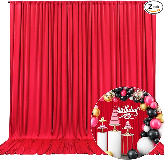 10 x 10 Feet Red Backdrop Curtain for Partie, Background Curtains for Photoshoot, Birthday, Wedding, Halloween, Thanksgiving, Christmas Day, New Year Party Decorations 5Ft x 10Ft, 2 Panels