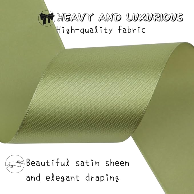 Olive Green Solid Satin Ribbon 2 Inch 25 Yards Solid Polyester Fabric Ribbon for Gift Wrapping Wedding Christmas Baby Shower Birthday Party Decoration Handmade Immortal Flower Craft