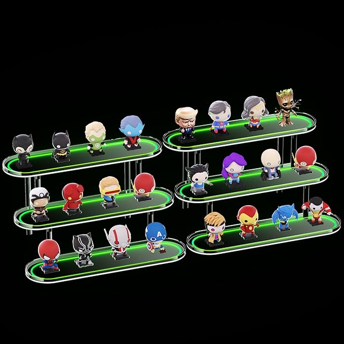 Acrylic Riser Display Shelf for 𝐚𝐦𝐢𝐢𝐛𝐨 Funko-POP Figures, Floating Shelves Display Ledge for Organizer and Decoration, Collectibles Display Stands Showcase, Glowing at night 2PCS