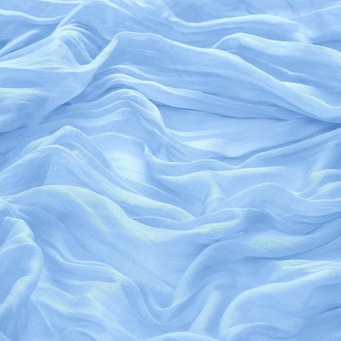 MLMW Light Blue Cheesecloth Table Runner Boho Gauze Rustic Cheese Cloth 160 inch Sheer Baby Blue Coastal Table Runner 13.3ft for Wedding Party Baby Bridal Shower Birthday