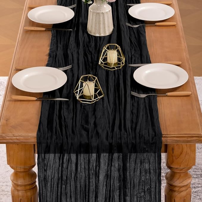MLMW Halloween Table Runner Cheesecloth Black Boho Gauze Cheese Cloth 160 inch Rustic Sheer Table Runner 13.3ft for Party Wedding Baby Bridal Shower Birthday
