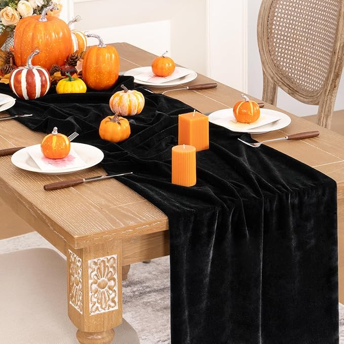 Black Velvet Table Runner 3 Pack Fall Halloween Black Table Runners 20 x 120 Inch Luxurious Elegant Velvet Fabric Thanksgiving Table Decor for Christmas Dinner Wedding Bridal Baby Shower