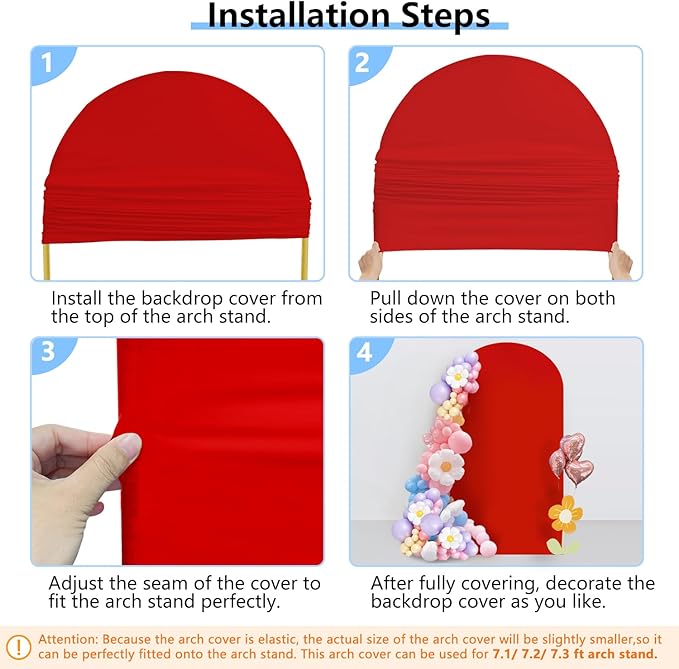 HEMMOTOP Red Arch Cover 7.2 ft (No Arch Backdrop Stand), Spandex Wedding Balloon Stretchy Arch Backdrop for Photo, Party, Ceremony, Birthday, Baby Shower, Anniversary Decoration