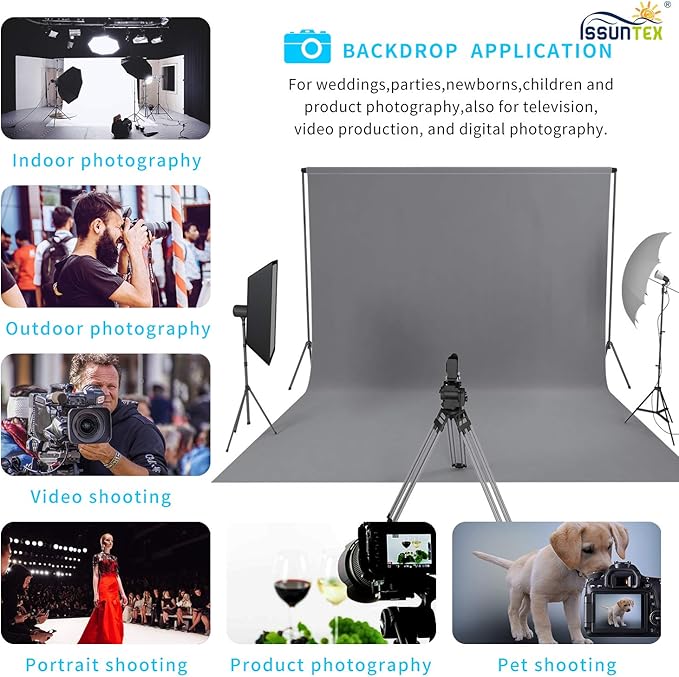 ISSUNTEX 10X12 ft Background Muslin Backdrop, Photo Studio, Collapsible High Density Screen for Video Photography and Television-Gray