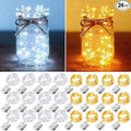 24 Pack Fairy Lights Battery Operated [3 Modes] 7ft 20 LED Mini Twinkle String Lights Waterproof Silver Wire Firefly Starry Lights for Wedding Party Mason Jars Christmas Decor, Warm White & Cool White