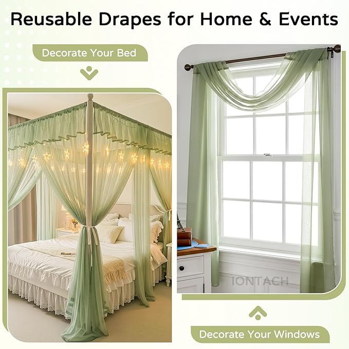 Wedding Arch Draping Fabric 29" x 19Ft Sheer Drapes for Backdrop Wedding Ceremony Reception Ceiling Decor Curtain Baby Bridal Shower Decoration (Sage Green, 1 Panel)