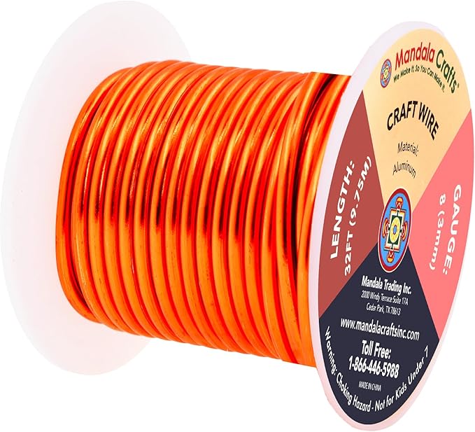 Mandala Crafts 8 Gauge Anodized Aluminum Craft Wire for Jewelry Making - 32 FT Colored Flexible Burnt Orange Wire - Bendable for Bonsai Armature Crafting Sculpting
